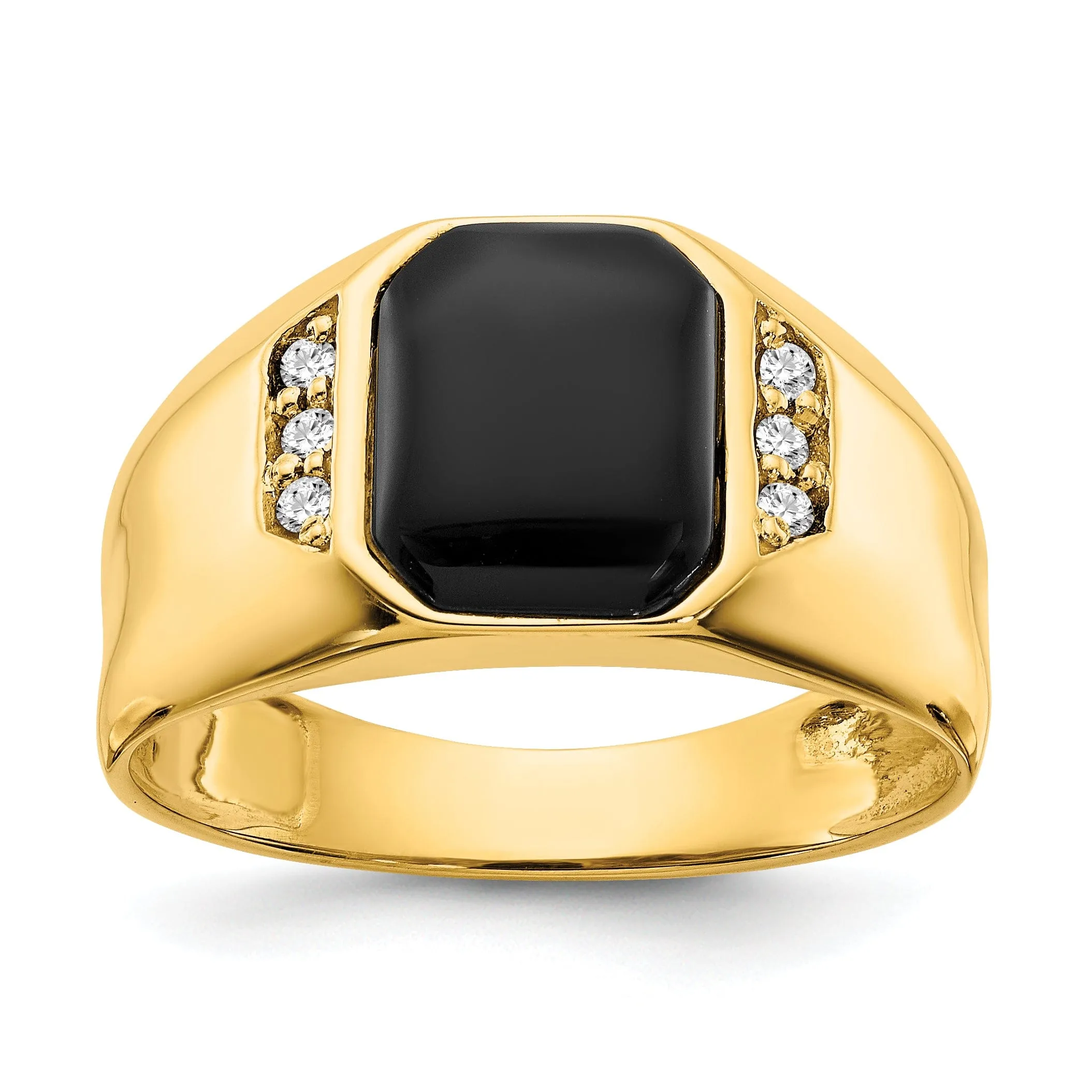 14k Yellow Gold Polished Men's Onyx Diamond Ring